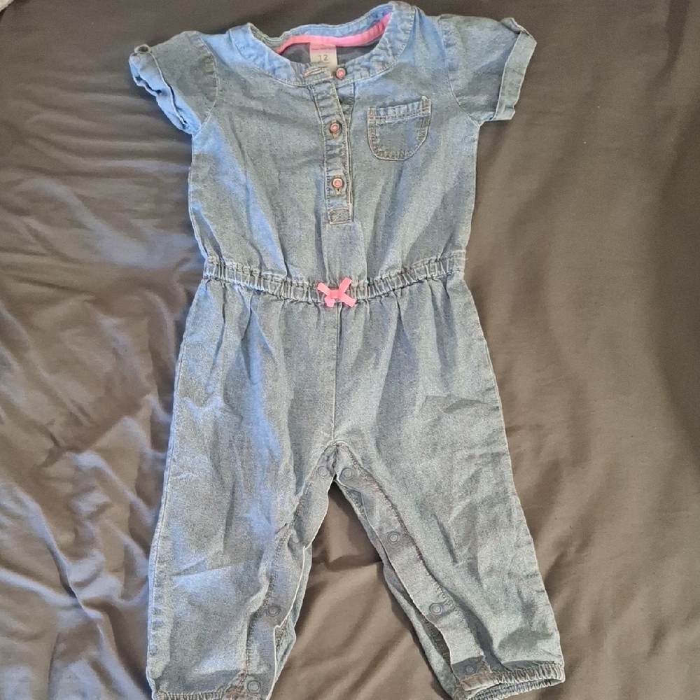 Carter's Light Denim Romper with Pink Bow